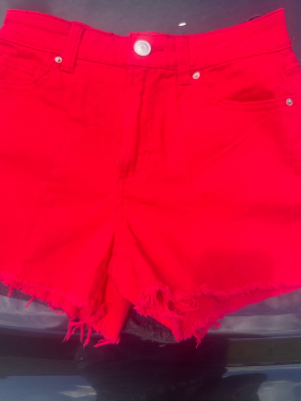 No Boundaries Bright Red Frayed Hem Denim Shorts Size 3